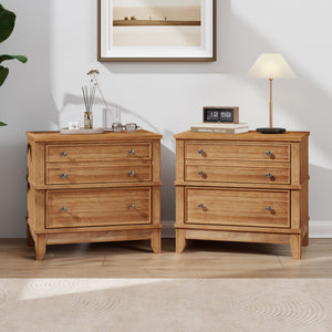 Hazel - 3 Drawer Side Table For Living Room, Hallway, Entryway (Set of 2) - Natural