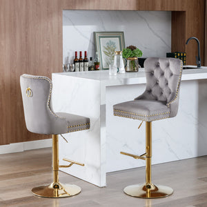 Thick Swivel Barstools Adjusatble Seat Height From 25-33", Modern Upholstered Bar Stools With Backs Comfortable Tufted For Home Pub And Kitchen Island (Set of 2)
