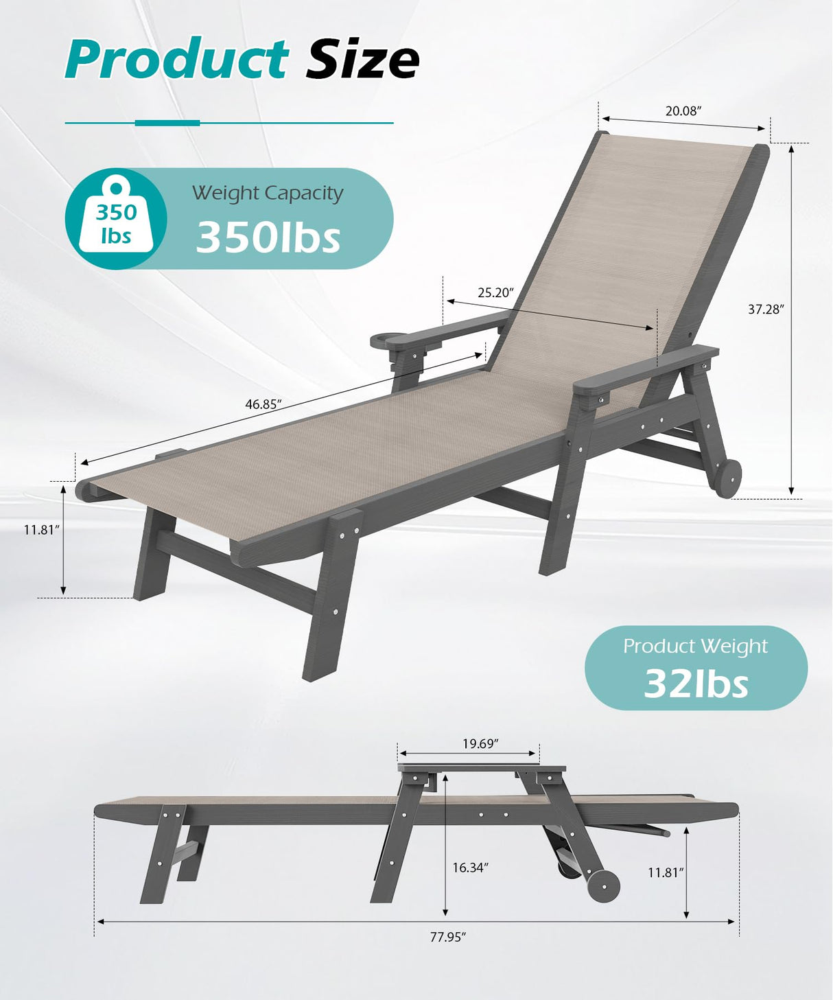Outdoor Pool Lounge Chairs Set of 2 with HDPE Frame and Adjustable Backrest