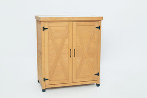 Potting Bench with Storage Cabinet and Metal Table Top for Outdoor Patio