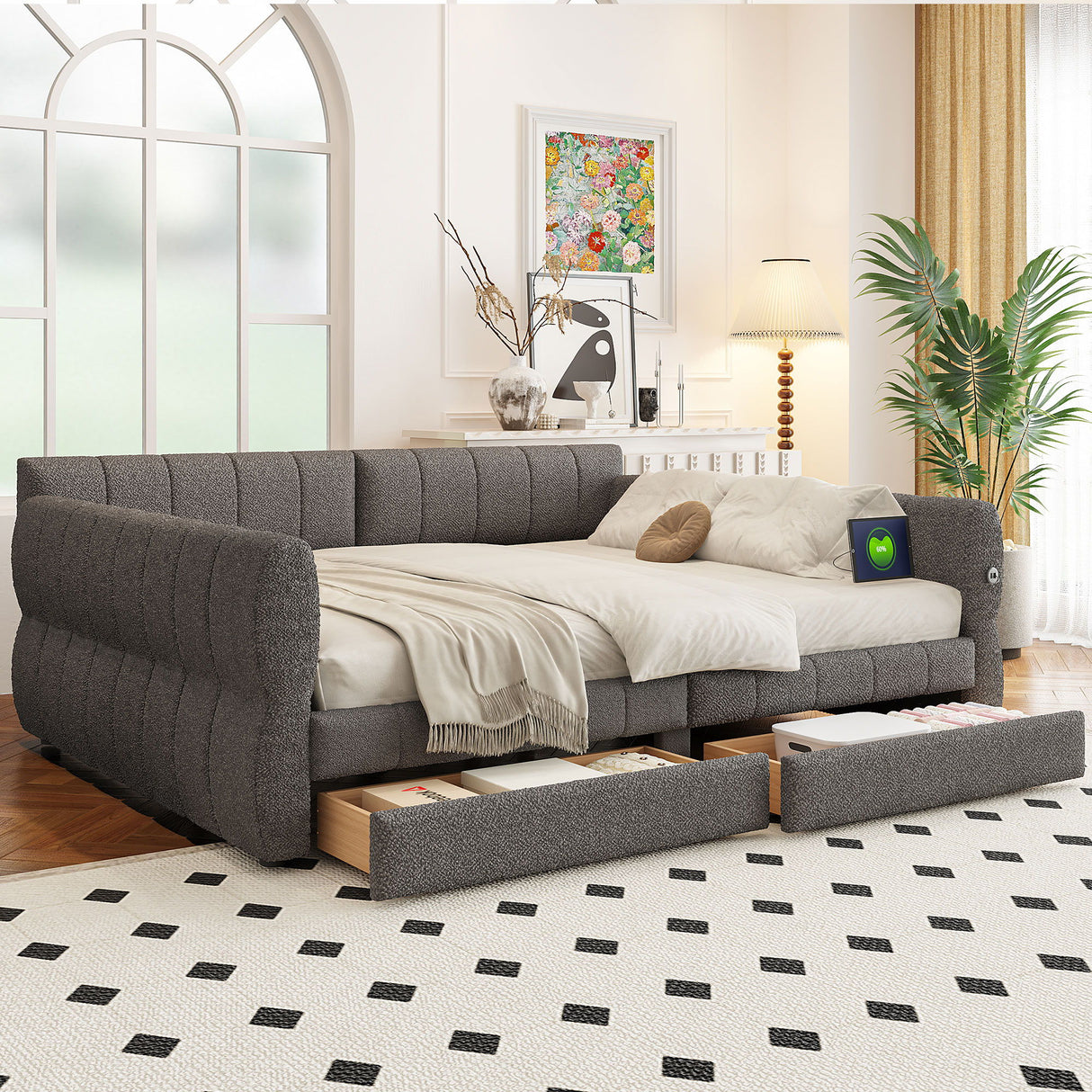 Upholstered Platform Bed With USB Charging