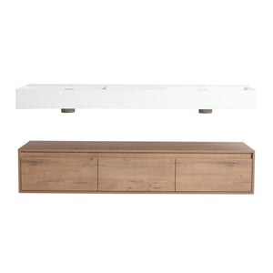 Contemporary Wall Mounted Bathroom Vanity With Dual Resin Sink And Soft Close Drawer