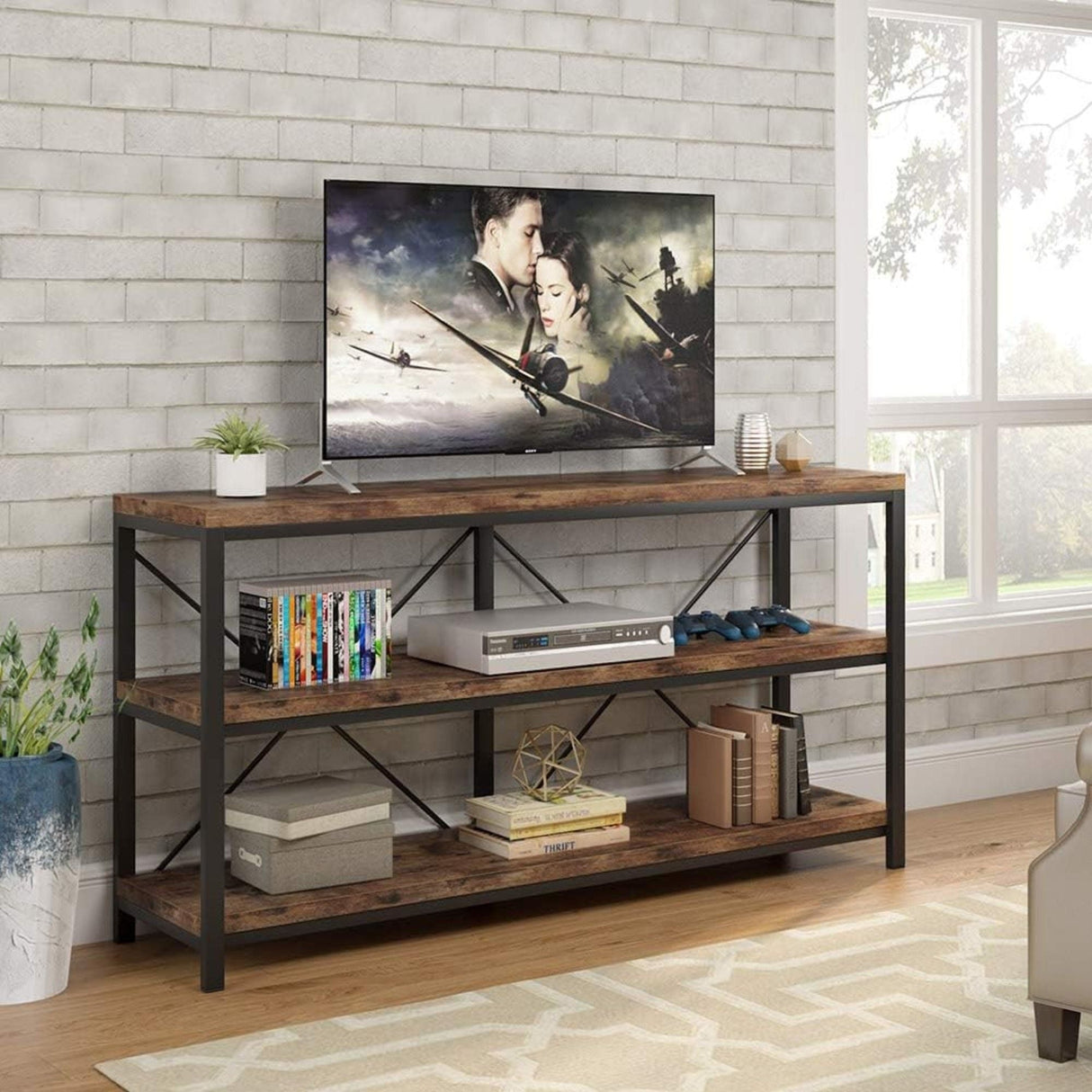 Console Table With 3-Tier Storage Shelves Finish, Slim Narrow Design