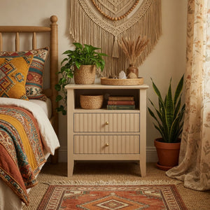 Fluted Nightstand With 2 Drawers