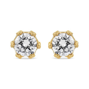14K Yellow Gold 2.0 Cttw Round Diamond Crown Stud Earrings (I-J Color, I1-I2 Clarity)