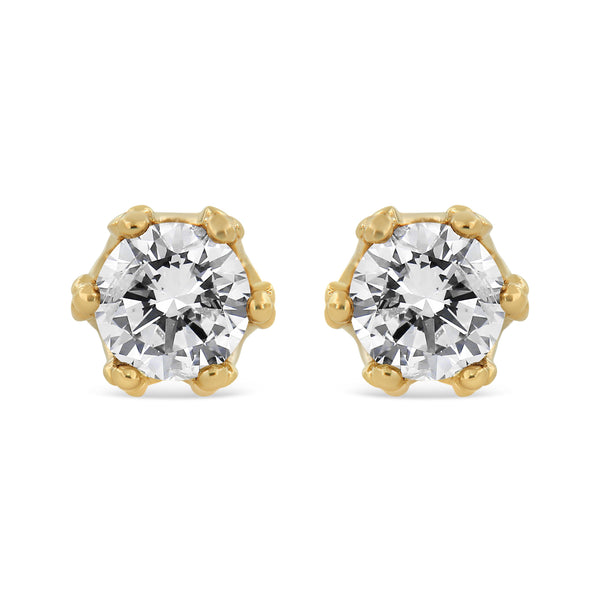 14K Yellow Gold 2.0 Cttw Round Diamond Crown Stud Earrings (I-J Color, I1-I2 Clarity)