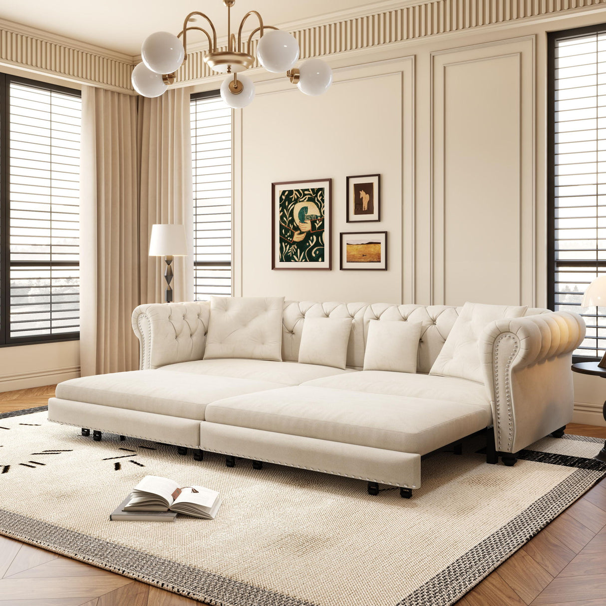 3 In 1 Convertible Sleeper Sofa Bed With Movable Ottoman