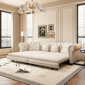 3 In 1 Convertible Sleeper Sofa Bed With Movable Ottoman
