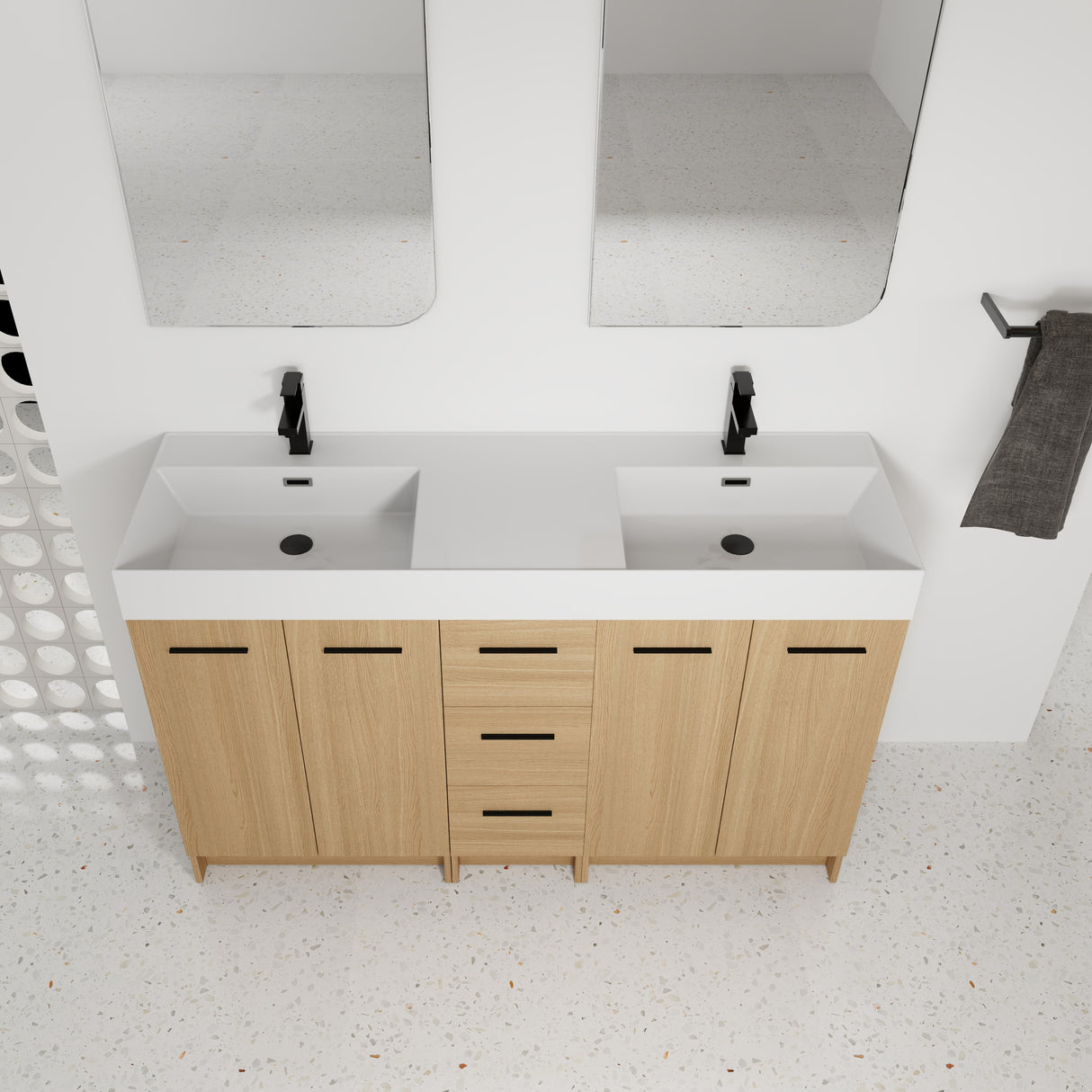 60" Double Sink Bathroom Vanity with 3 Drawers and Large Storage