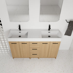 60" Double Sink Bathroom Vanity with 3 Drawers and Large Storage