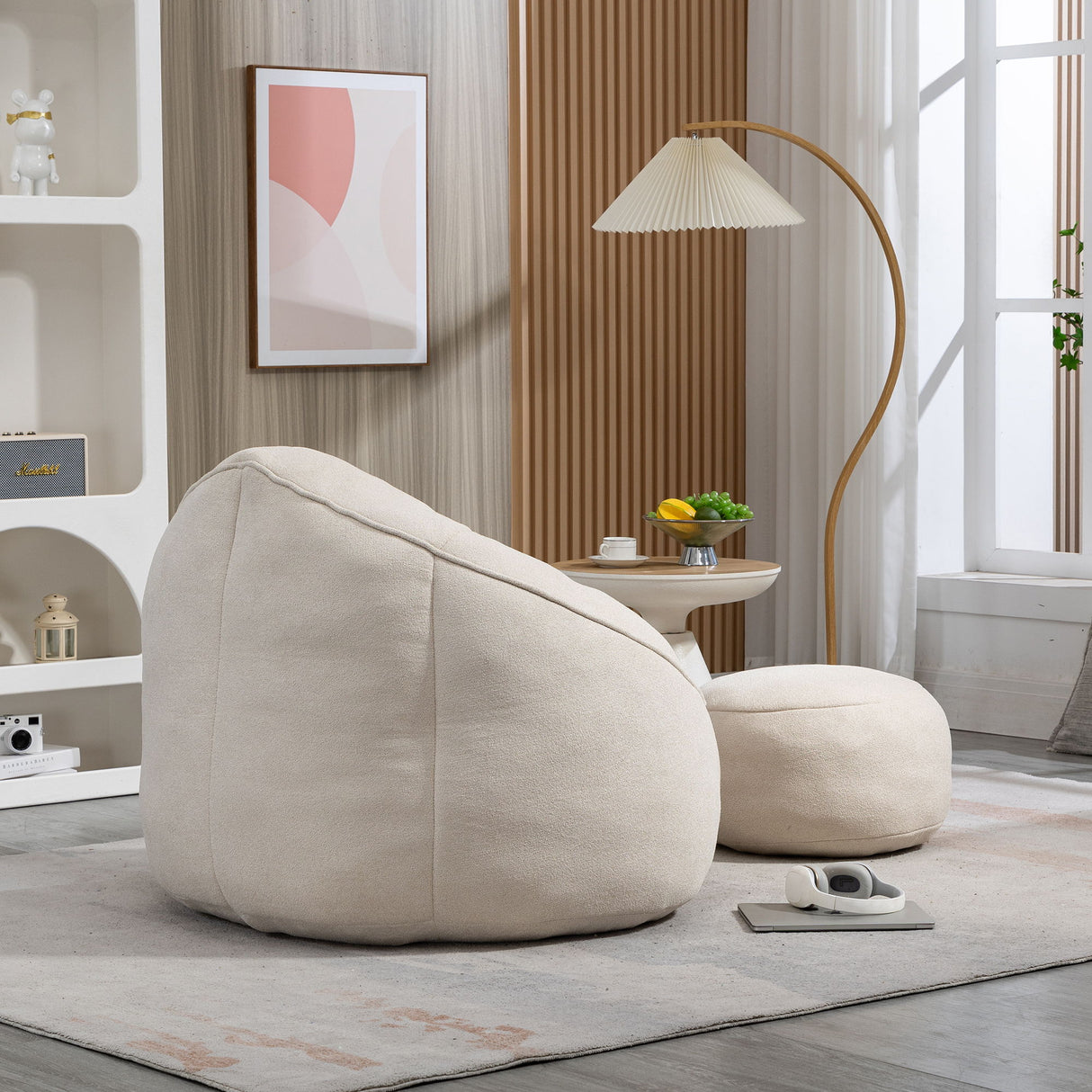Bedding Bean Bag Sofa Chair High Pressure Foam With Footrest