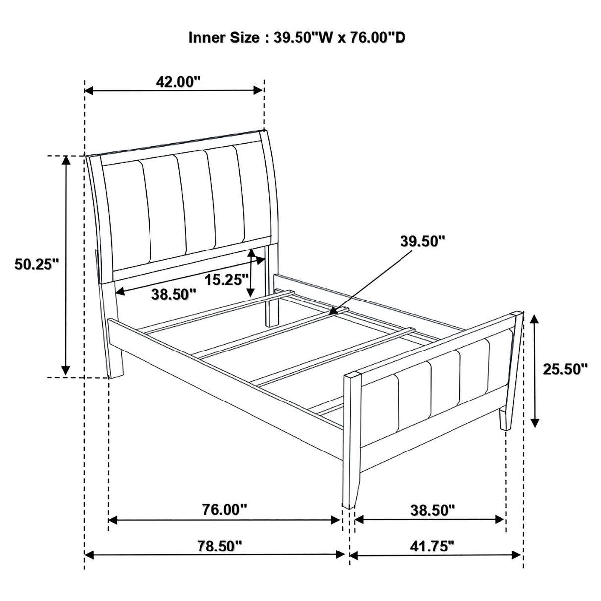 Twin Panel Bed With Headboard And Tapered Legs - Brown