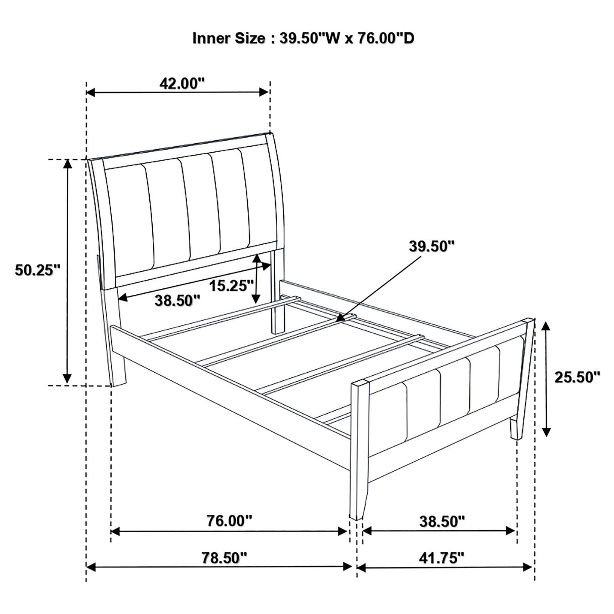 Twin Panel Bed With Headboard And Tapered Legs - Brown