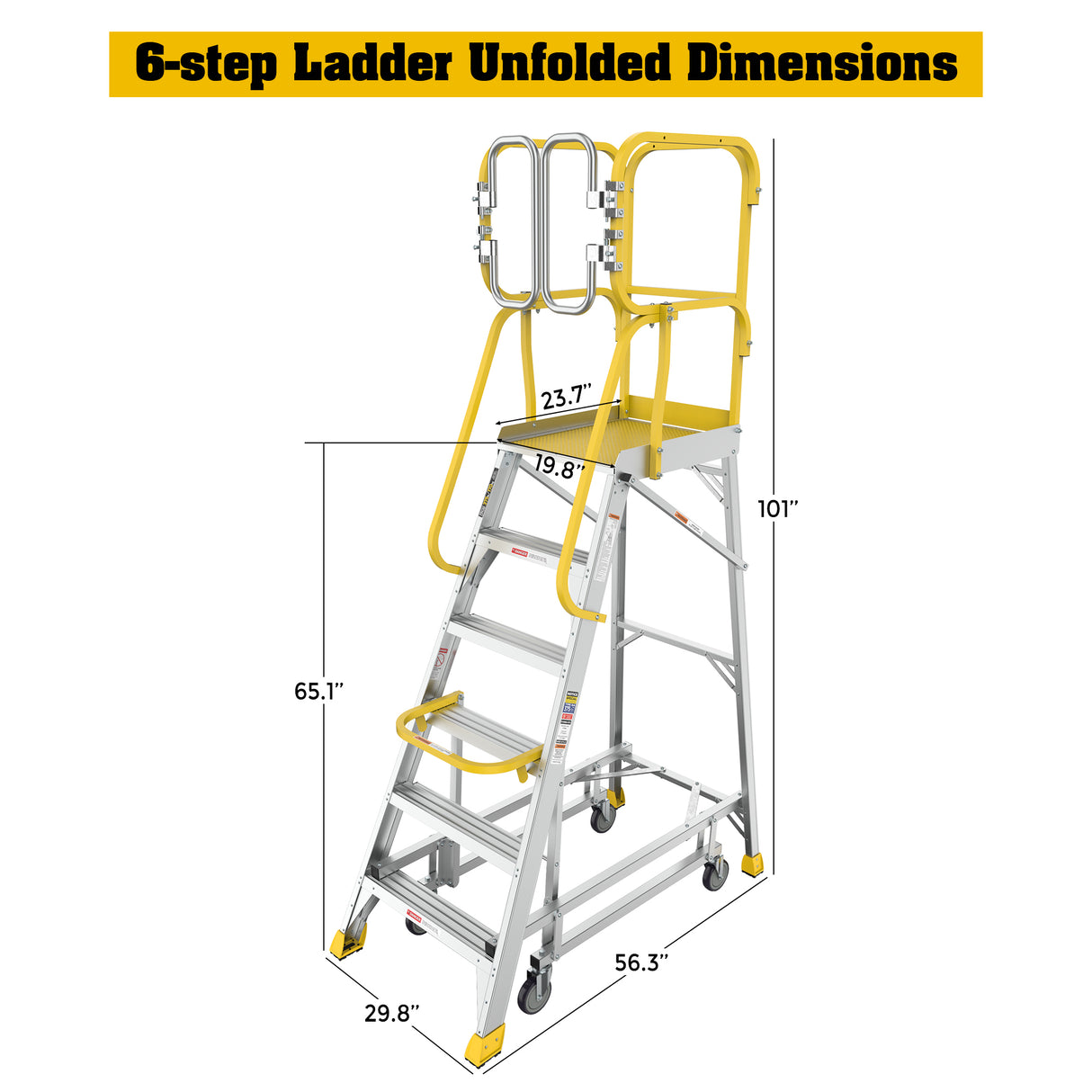 6 Step 375lbs Aluminum Rolling Platform Ladder