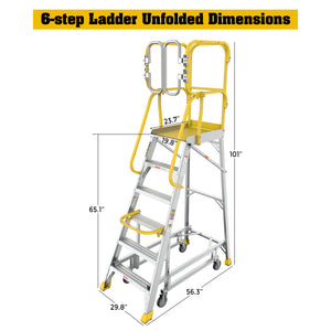 6 Step 375lbs Aluminum Rolling Platform Ladder
