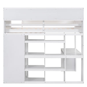 Loft Bed With Built In Desk, Storage Shelves, And Wardrobe