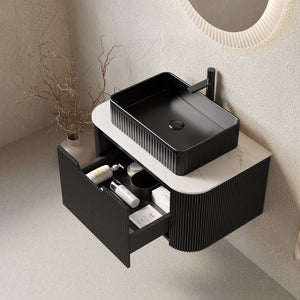 DINA 30" Bathroom Vanity & Sink, Floating Curved Edges Storage Cabinet