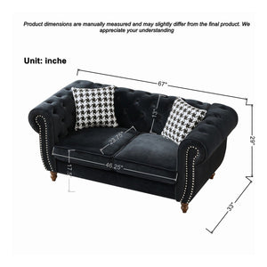 Chesterfield 3 And 2 Seater Upholstery Sofa With Roll Armrest & Nailhead Fabric Couch