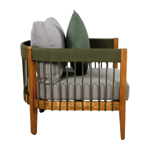 [Set of 2] Acacia Wood Outdoor Club Chair with Rope Accents