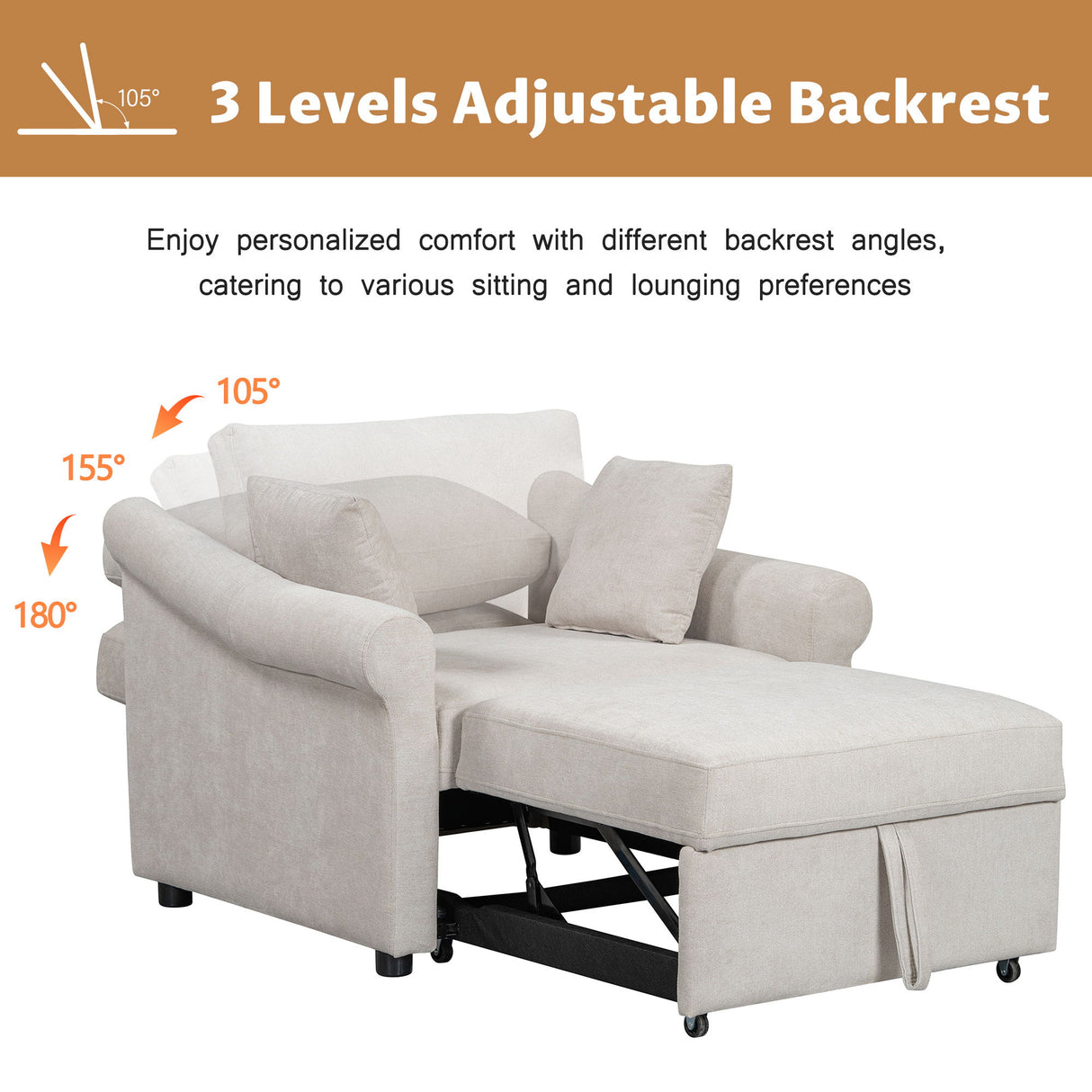 Convertible Sleeper Chair With Adjustable Backrest
