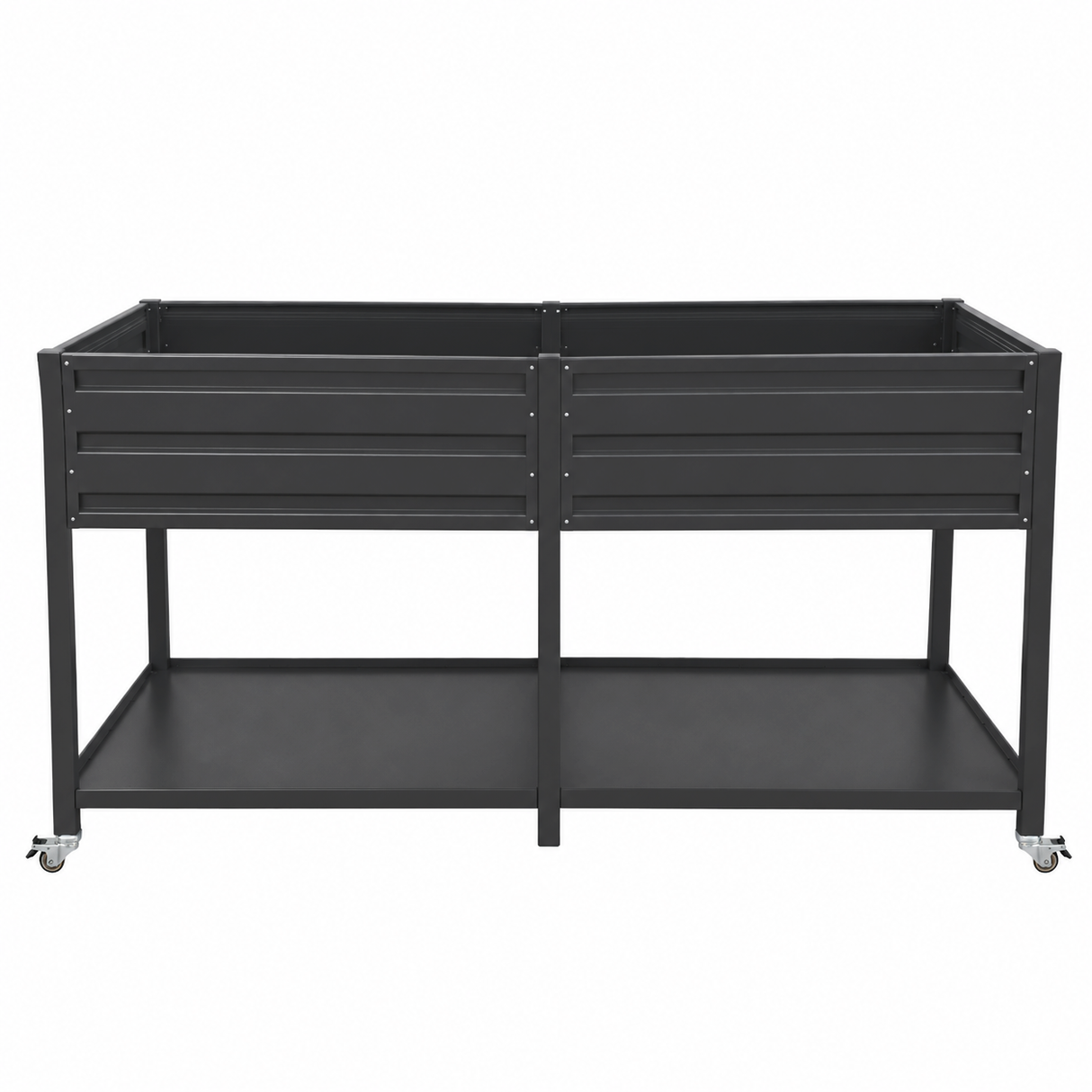 Dual Tier Elevated Metal Raised Garden Bed with Lockable Wheels & Lower Storage Shelf
