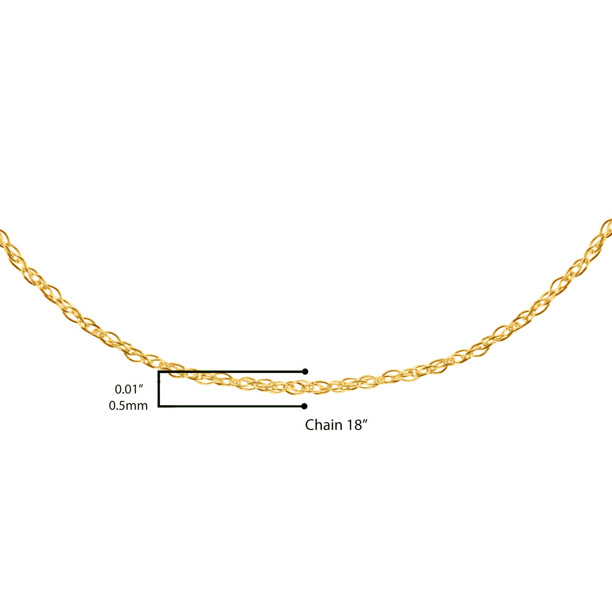 Solid 10K Yellow Gold 0.5mm Slim and Dainty Unisex 18" Rope Chain Necklace