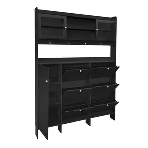 On Trend Multifunctional Tipping Bucket Shoe Cabinet With Storage Shelf & 6 Flip Drawers