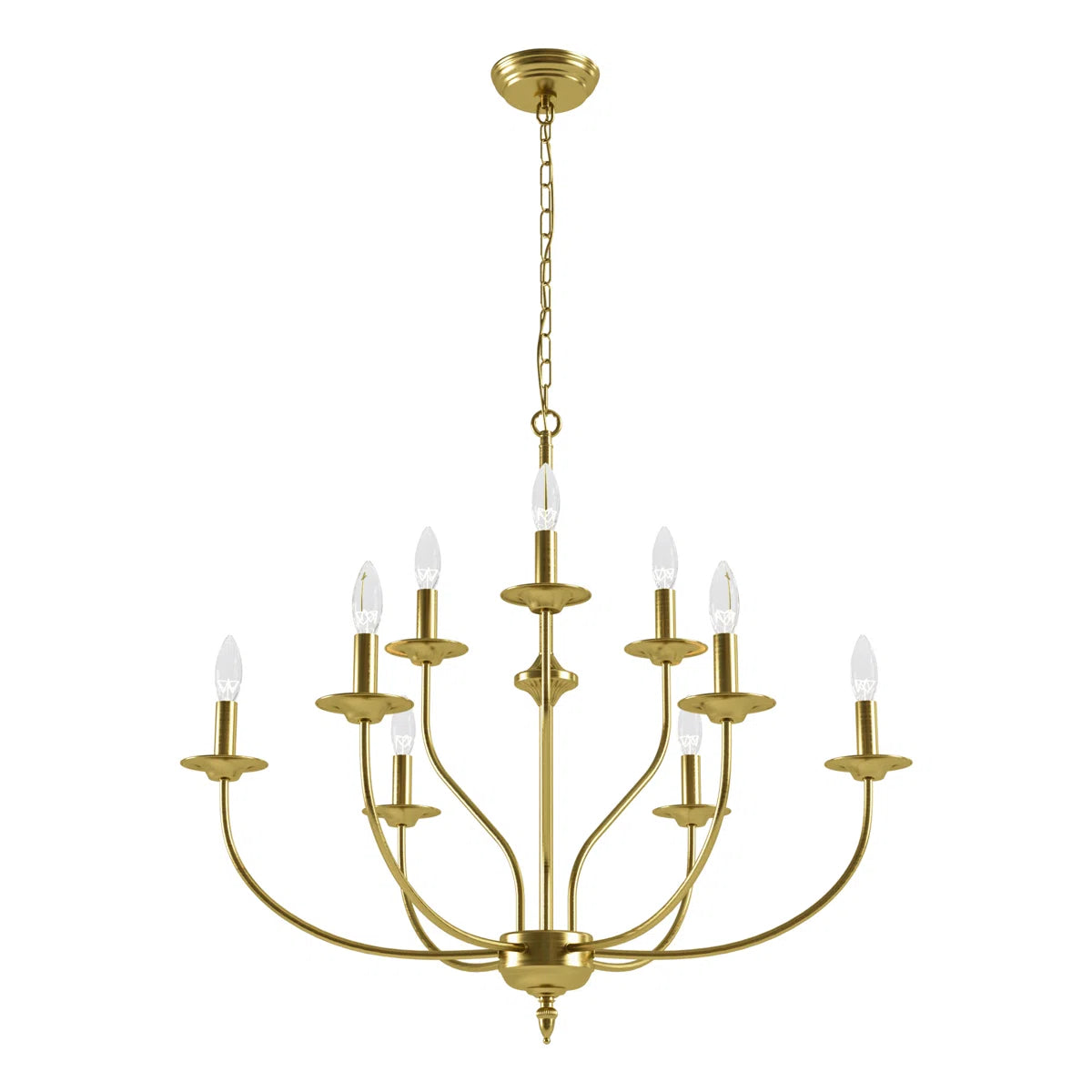 9-Light Dimmable Metal Chandelier with Candle-Style Arms, Gold