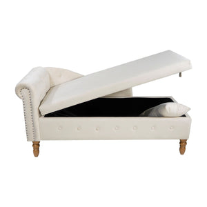 Chaise Lounge Indoor, Lounge Chair For Bedroom With Storage & Pillow, Modern Upholstered Rolled Arm Chase Lounge For Sleeping With Nailhead Trim For Living Room Bedroom Office