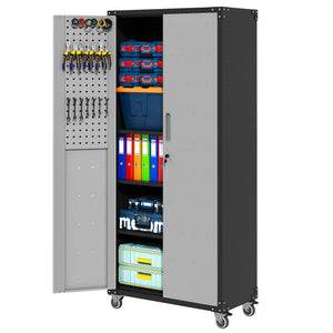 Metal Garage Storage Cabinet With Wheels Heavy Duty Tool Storage Cabinet - Brushed Nickel