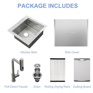 21" Drop In Kitchen Sink With Pull Out Faucet And Sink Cover, 16 Gauge - Brushed Nickel