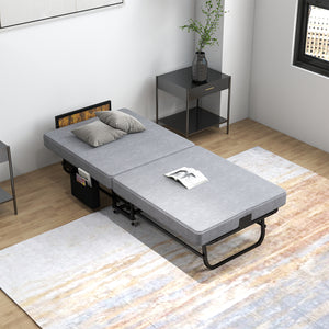 78"×31" Folding Bed with Headboard & USB Charging Station