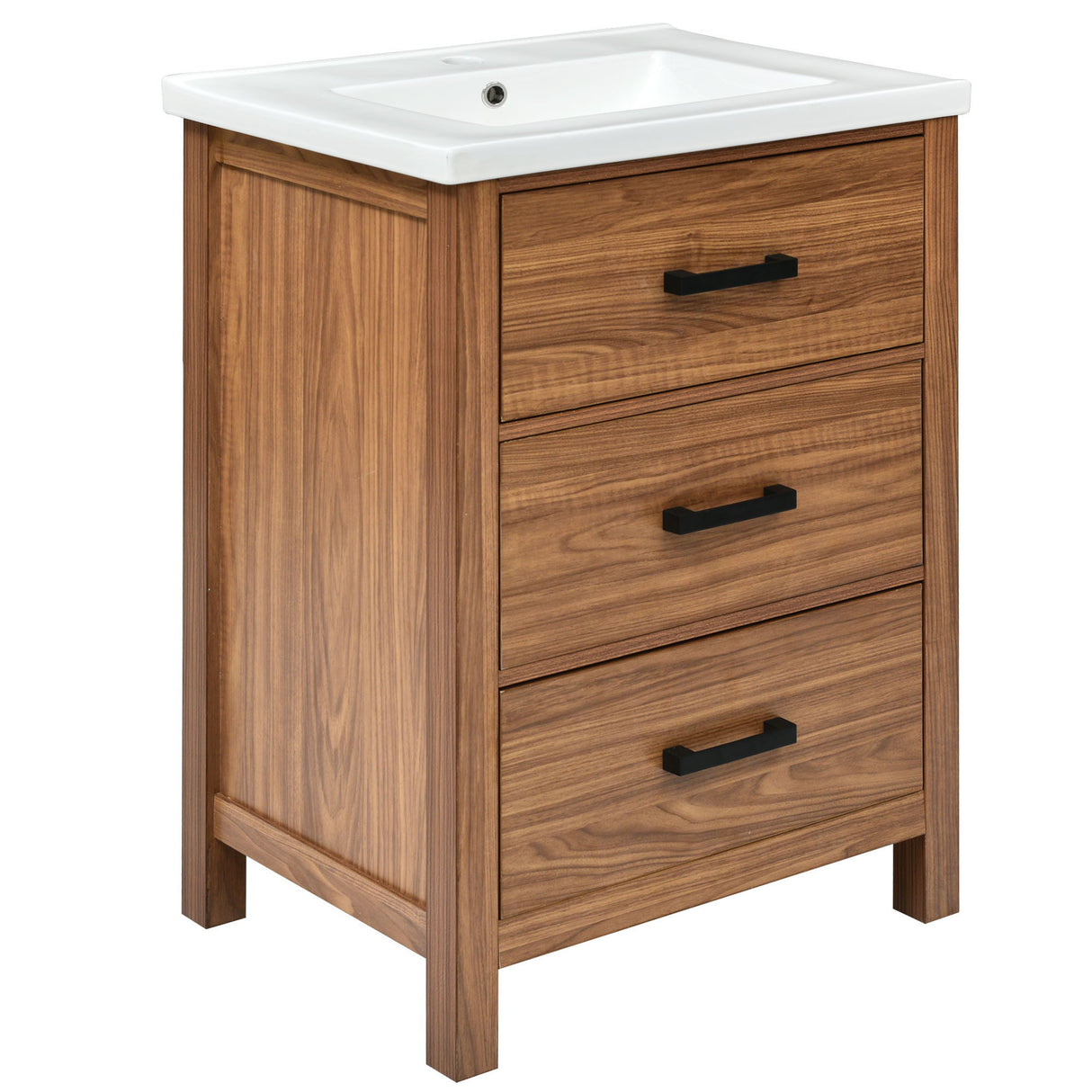 24'' Bathroom Vanity With Basin Sink, 3 Drawer Storage Cabinet - Natural Wood