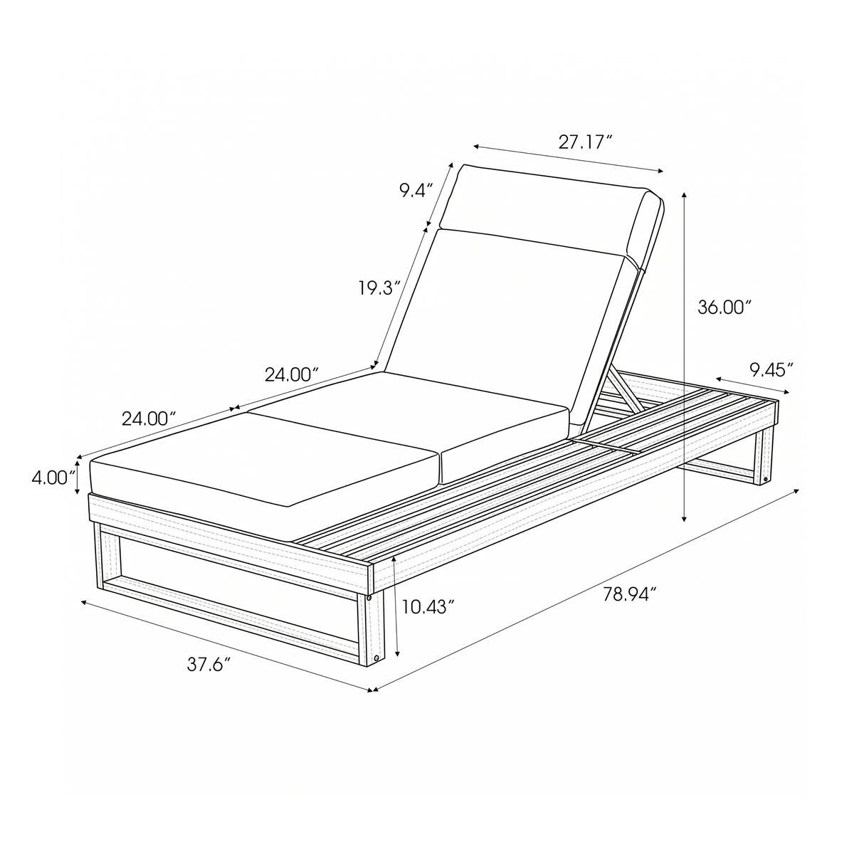 Teak Finish Acacia Wood Chaise Lounge with 4-Inch Cushion