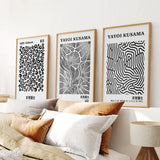 Black White set of 3 Piece Abstract Kusama Art