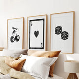 Set of Three Piece Playing Cards Black and White Decor