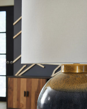 Adara - Metal Table Lamp - Blue / Gold Finish - Best Buy Furniture
