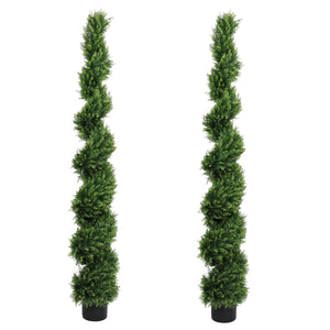 6FT Two-Tone Spiral-Shaped Potted Cedar Tree Set