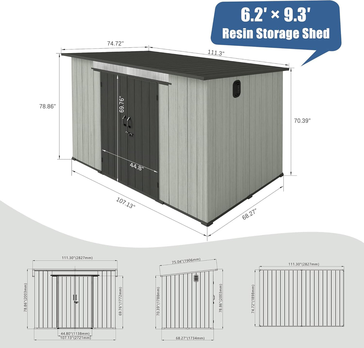 6x9FT Outdoor Resin Storage Shed with Transparent Windows & Louvered Vents