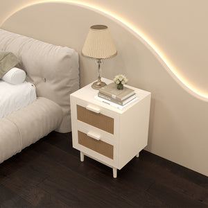 Nightstand With 2 Drawers, Storage Side Table For Bedroom - Antique Natural / Rattan
