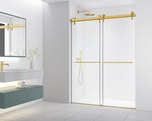 Frameless Double Sliding Shower Door in Brushed Finish