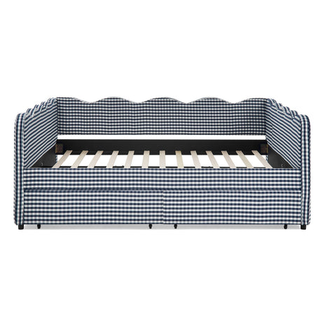 Gingham Daybed With USB Charging Port, Wave-Shaped Design