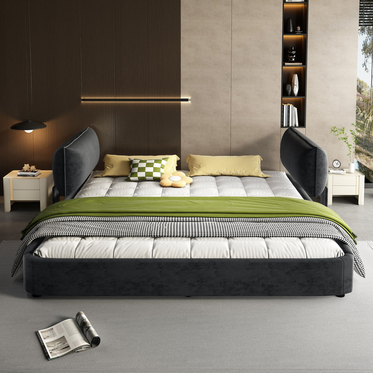 Cloud Bed Frame With Oversized Padded Movable Headboard