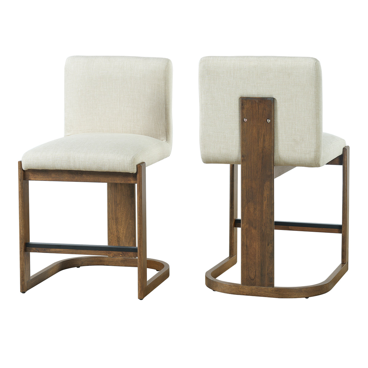 Modern Bar Stools Set of 2, 24" Solid Wood Counter Height Barstools