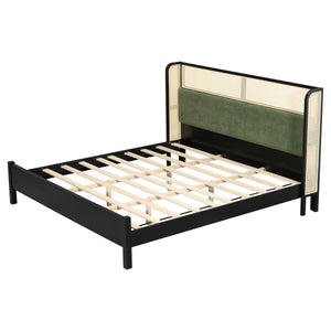 King Size Bed Frame with Black Frame and Green Upholstered Headboard