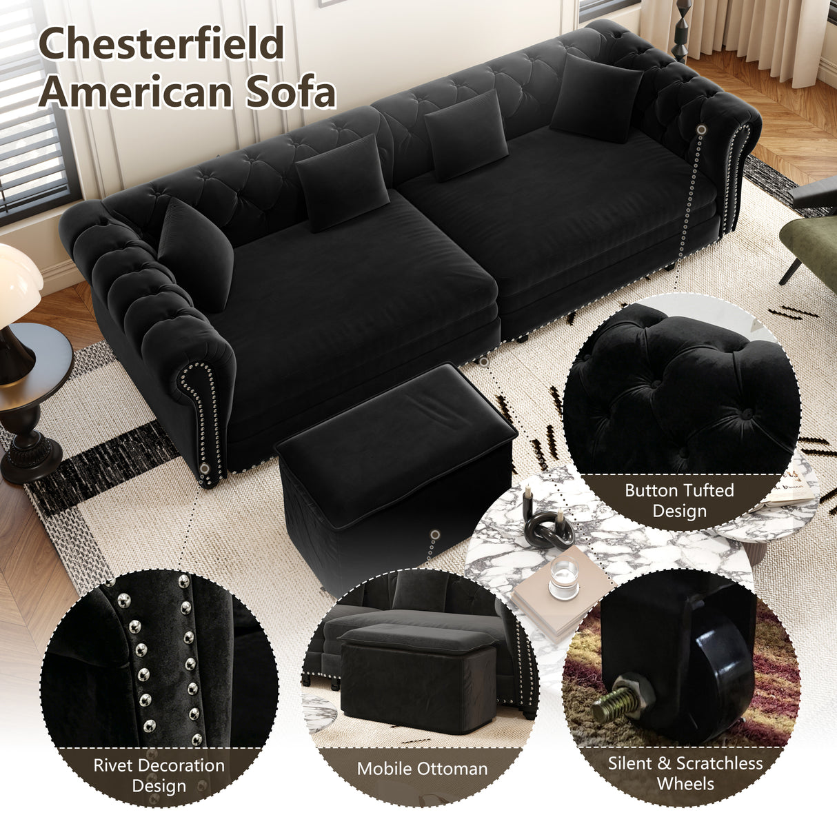 Chesterfield Sofa Bed - 3-in-1 Convertible Velvet Sofa