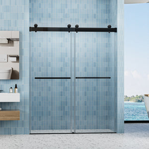 56 to 60 in. W x 76 in. H Double Sliding Frameless Soft-Close Shower Door with Premium 3/8 Inch (10mm) Thick Tampered Glass and Easy-cleaning Coating, Matte