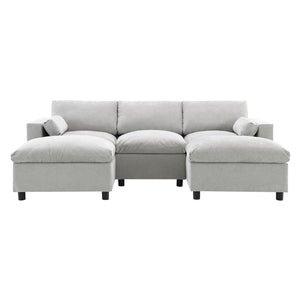 Modular Sectional With Storage Pockets, 5 Seat U Shaped Couch Set With Pillows, Free Combination Modern Cloud Sofa With 2 Movable Ottoman