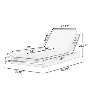 Acacia Wood Chaise Lounge with 4" Thick 3-Fold