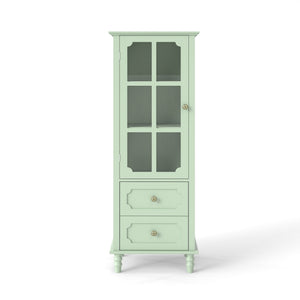 Minimalism Buffet Cabinet With Glass Doors And Double Drawer